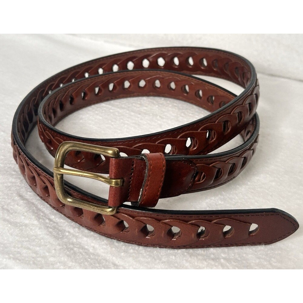 LEATHER BELT 46 Belt Fully Adjustable Braided Tan brass buckle